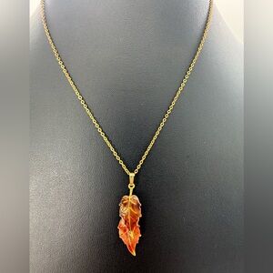 Windy Leaves Vintage Woodland Amber Enamel Dangle Leaf Necklace Fall Fashion